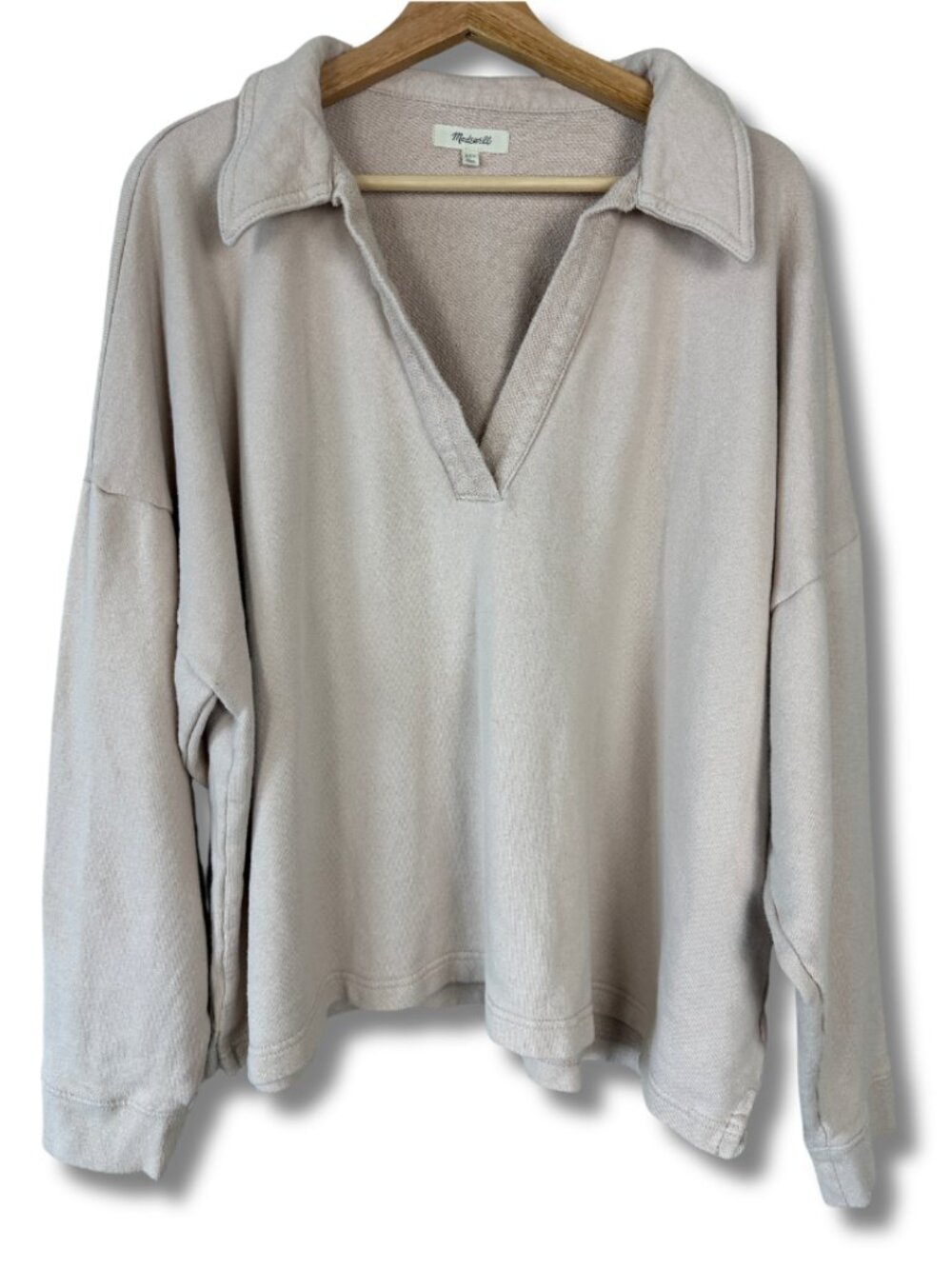 Madewell Cotton Hemp Oversized Polo Sweatshirt Women’s XXL Avalon Pink